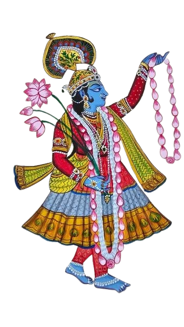 Krishna oferecendo um vanamala (colar de flores).