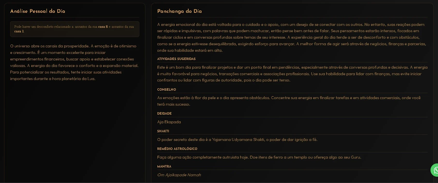Exemplo das orientações semanais